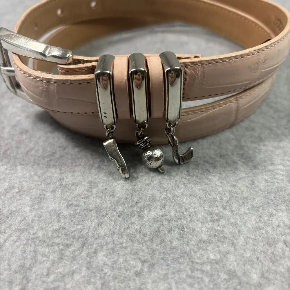 Brighton Onyx Leather Belt Women's Size 30 Pink Alligator Grain Golf Charms‎